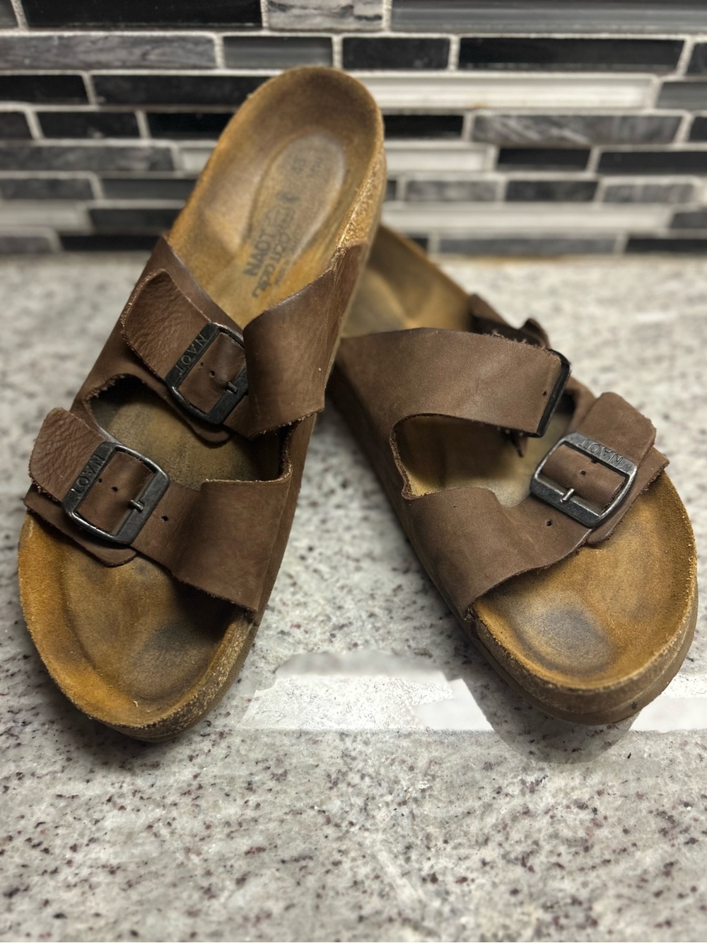 Naot Mens Santa Barbara Brown Leather Double Strap Sandals - size 10 (43)